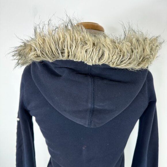 Abercrombie and Fitch Faux Fur Full Buttons Hoodie Kids Size L Y2K Blue - Picture 10 of 13